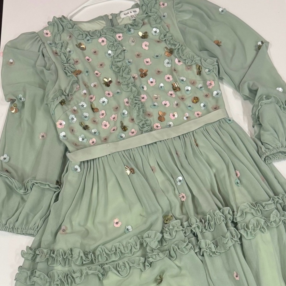 Tea & Teal Embellished Sage Midi Dress